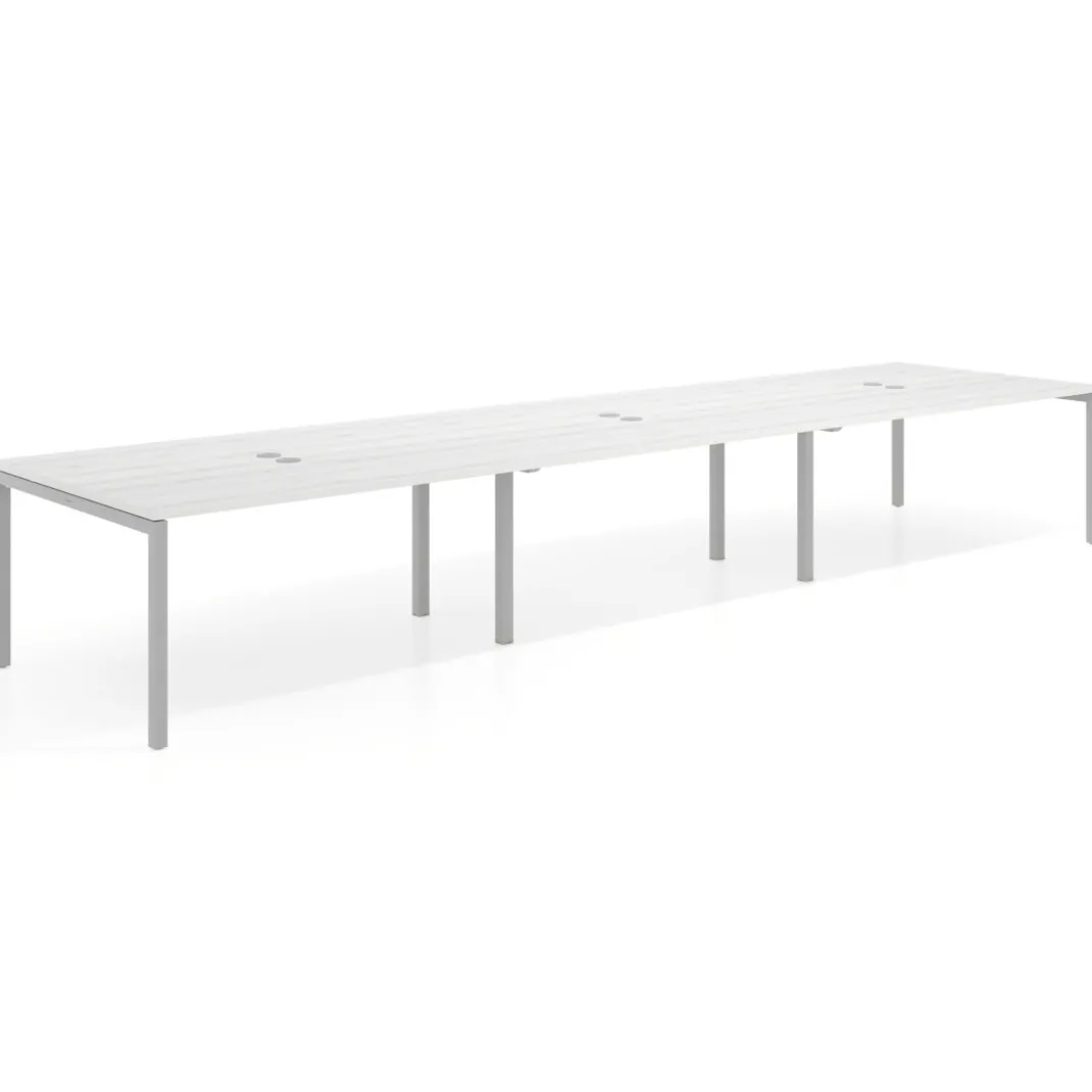 Mesa para coworking encimera continua triple Kube, fondo 126 cm, estructura aluminio
