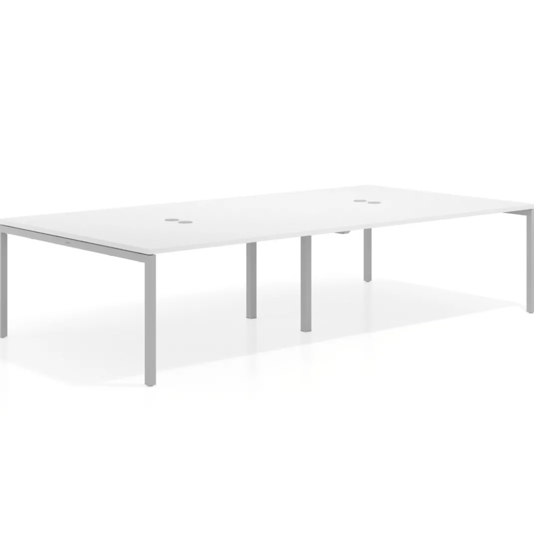 Mesa para coworking Kube doble, encimera continua fondo 166 cm, estructura aluminio
