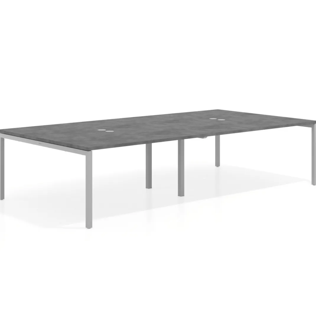 Mesa para coworking Kube doble, encimera continua fondo 166 cm, estructura aluminio
