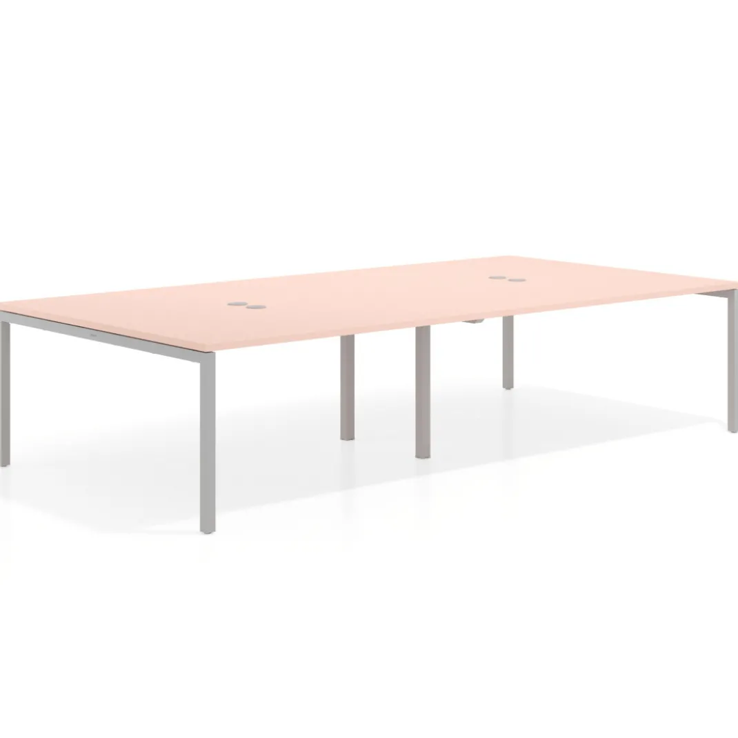 Mesa para coworking Kube doble, encimera continua fondo 166 cm, estructura aluminio