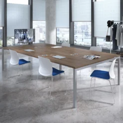 Mesa para coworking Kube doble, encimera continua fondo 166 cm, estructura aluminio