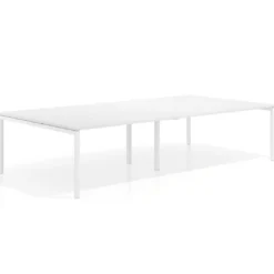 Mesa para coworking Kube doble, encimera continua fondo 166 cm, estructura blanca