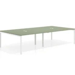 Mesa para coworking Kube doble, encimera continua fondo 166 cm, estructura blanca