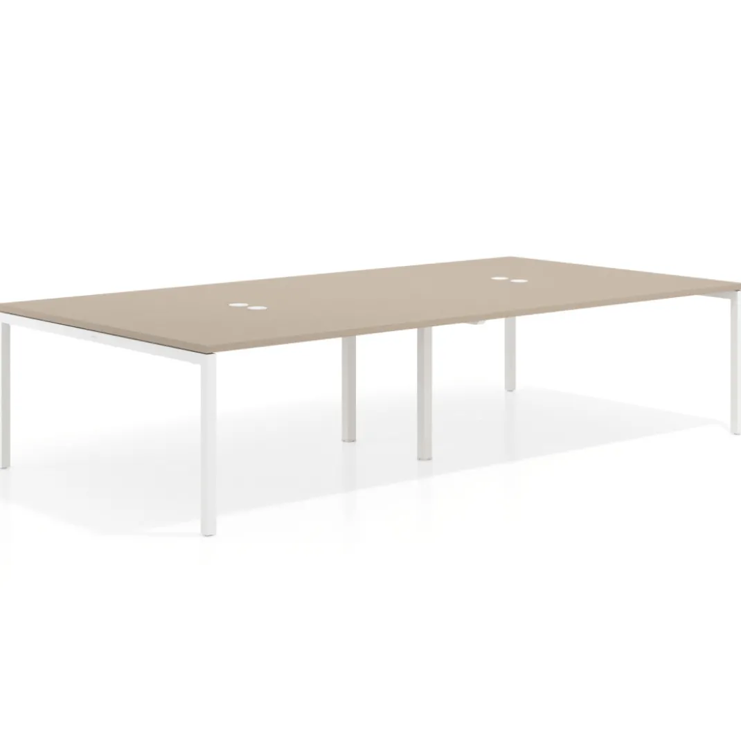Mesa para coworking Kube doble, encimera continua fondo 166 cm, estructura blanca