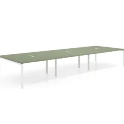 Mesa para coworking Kube triple, encimera continua fondo 166 cm, estructura blanca