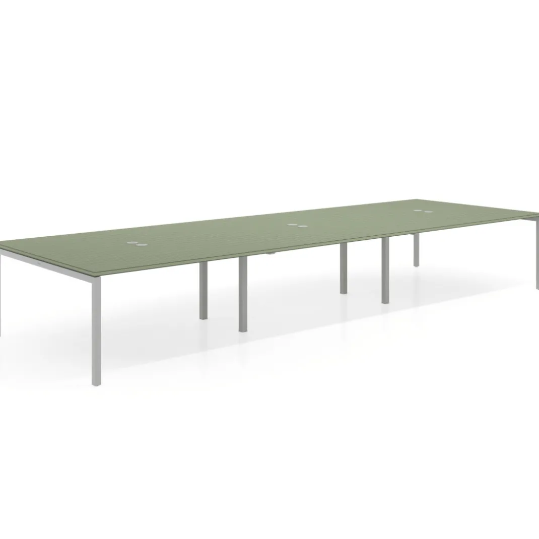 Mesa para coworking Kube triple, encimera continua fondo 166 cm, estructura aluminio