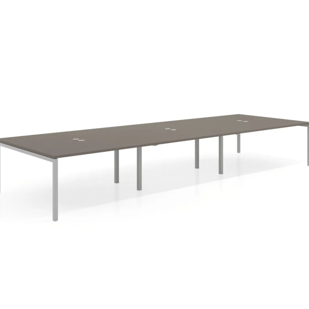 Mesa para coworking Kube triple, encimera continua fondo 166 cm, estructura aluminio