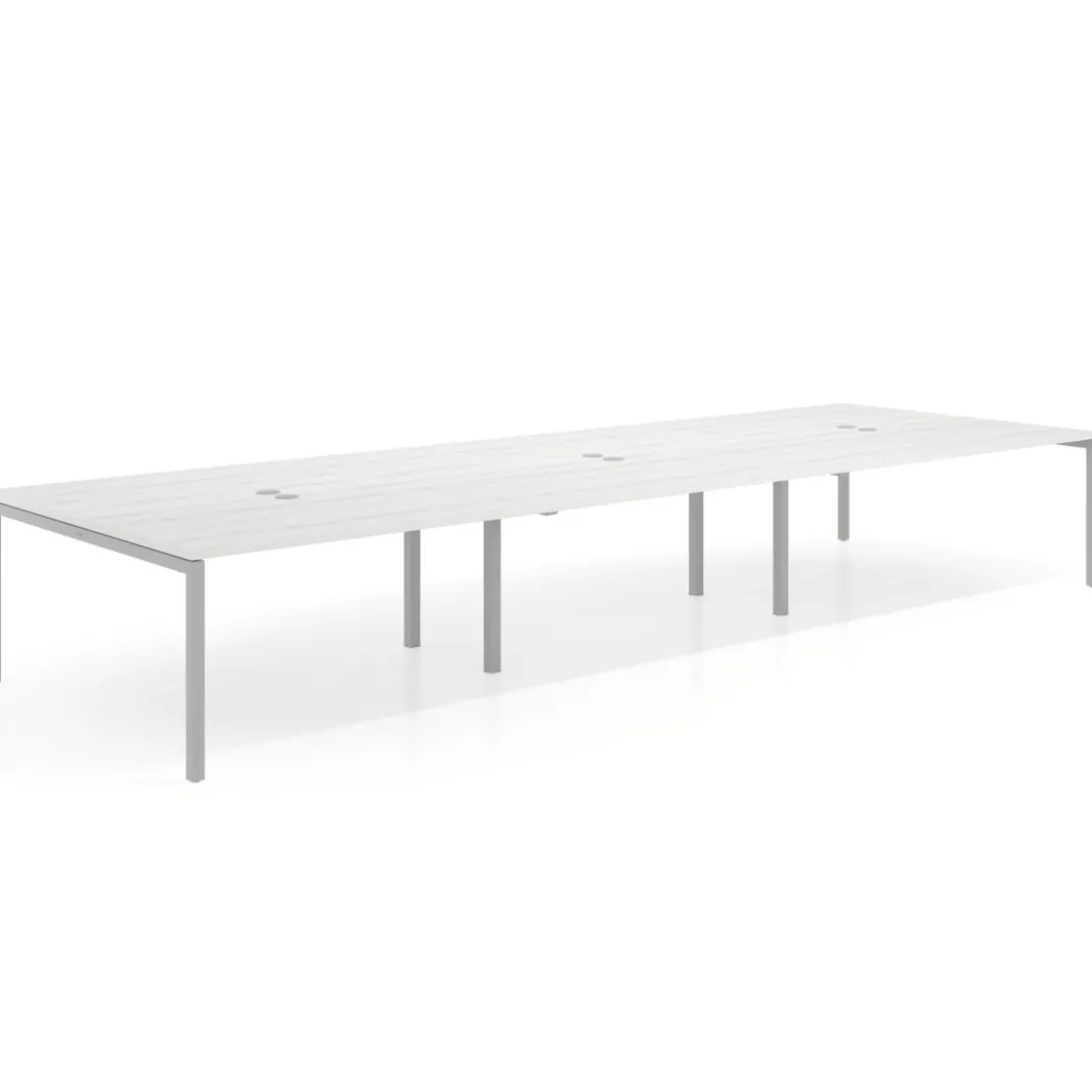 Mesa para coworking Kube triple, encimera continua fondo 166 cm, estructura aluminio