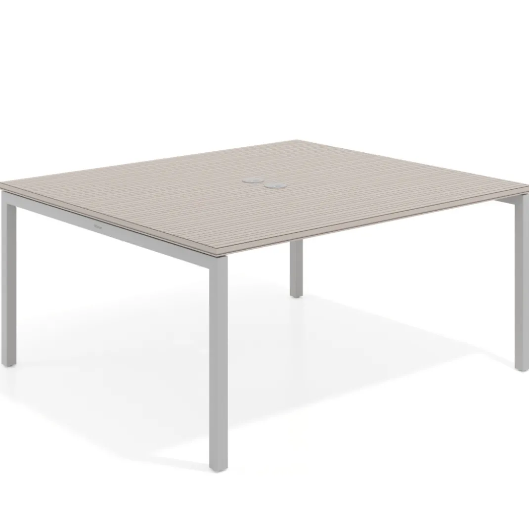 Mesa para reunión o trabajo, encimera continua fondo 142 cm estructura aluminio
