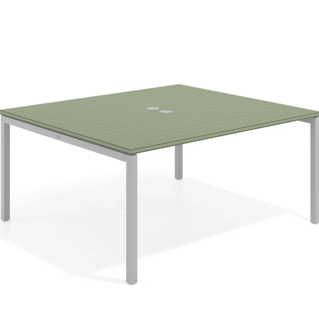 Mesa para reunión o trabajo, encimera continua fondo 142 cm estructura aluminio