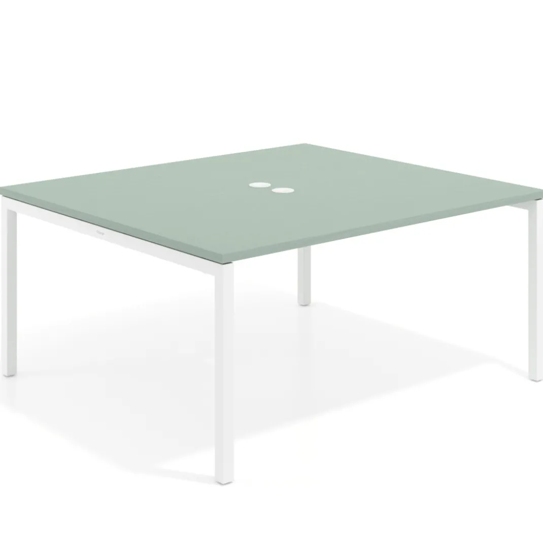 Mesa para reunión o trabajo, encimera continua fondo 142 cm estructura blanco