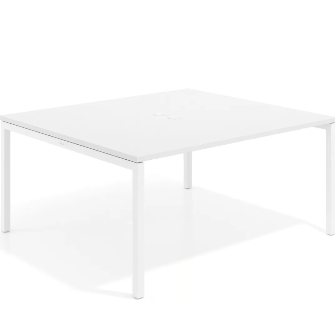 Mesa para reunión o trabajo, encimera continua fondo 142 cm estructura blanco