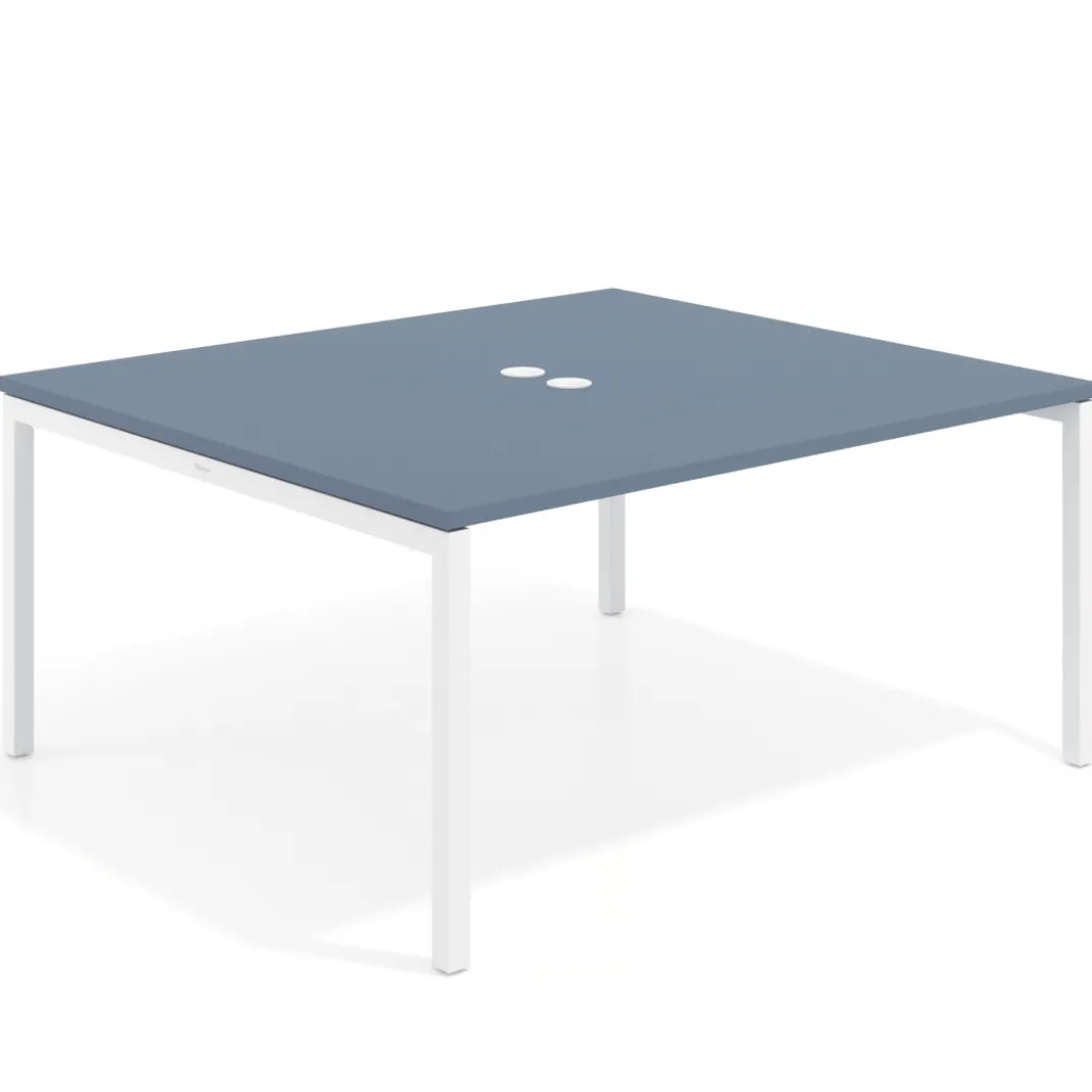 Mesa para reunión o trabajo, encimera continua fondo 142 cm estructura blanco