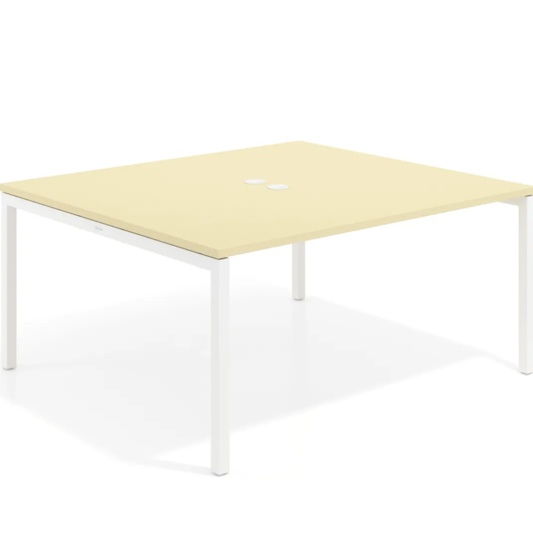 Mesa para reunión o trabajo, encimera continua fondo 142 cm estructura blanco