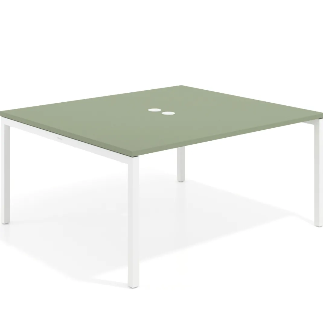 Mesa para reunión o trabajo, encimera continua fondo 142 cm estructura blanco