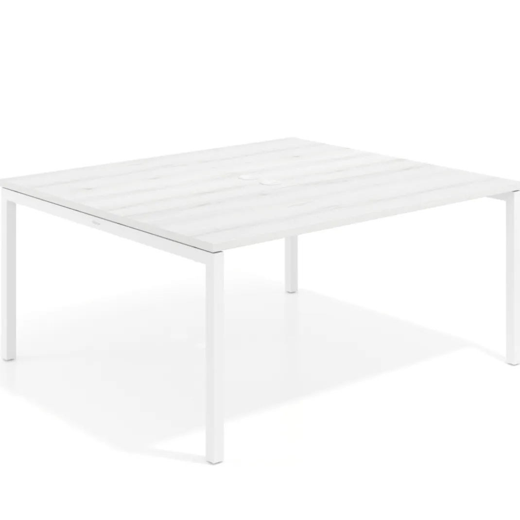 Mesa para reunión o trabajo, encimera continua fondo 142 cm estructura blanco