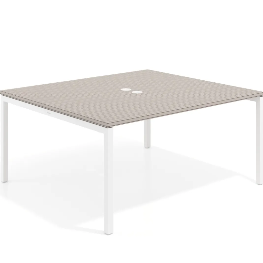 Mesa para reunión o trabajo, encimera continua fondo 142 cm estructura blanco
