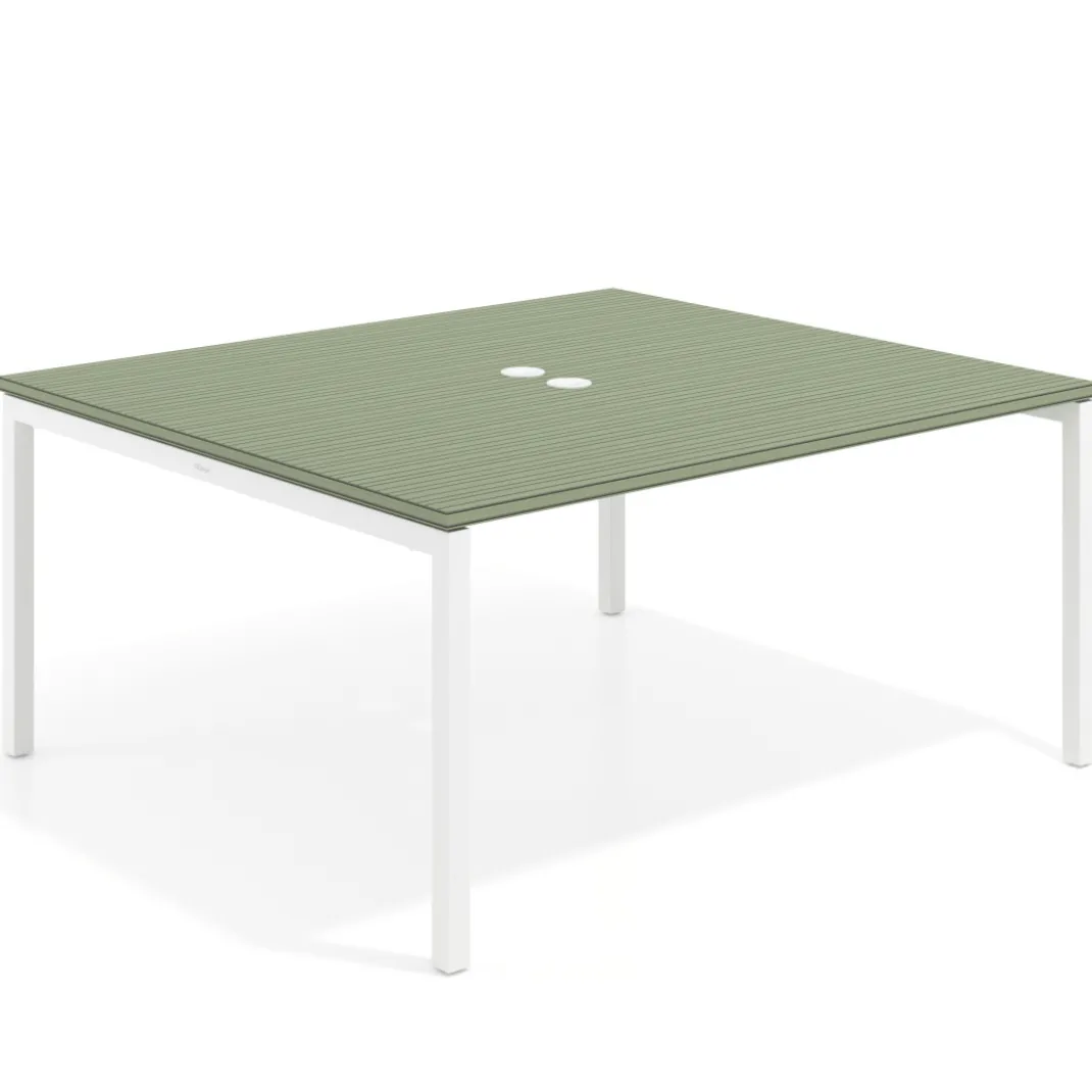 Mesa para reunión o trabajo, encimera continua fondo 142 cm estructura blanco