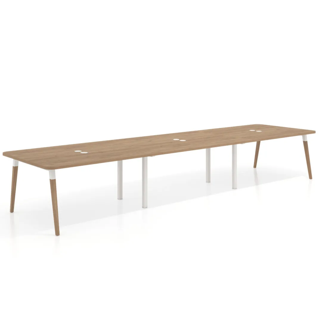 Mesa para reuniones Arki triple con fondo 126 cm, coworking, sobre curvo