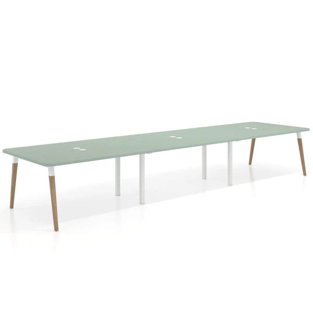 Mesa para reuniones Arki triple con fondo 126 cm, coworking, sobre curvo