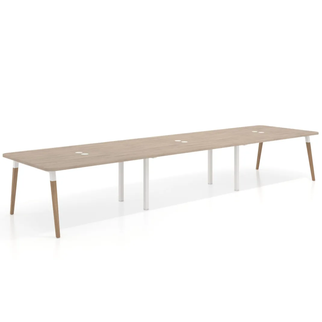 Mesa para reuniones Arki triple con fondo 126 cm, coworking, sobre curvo