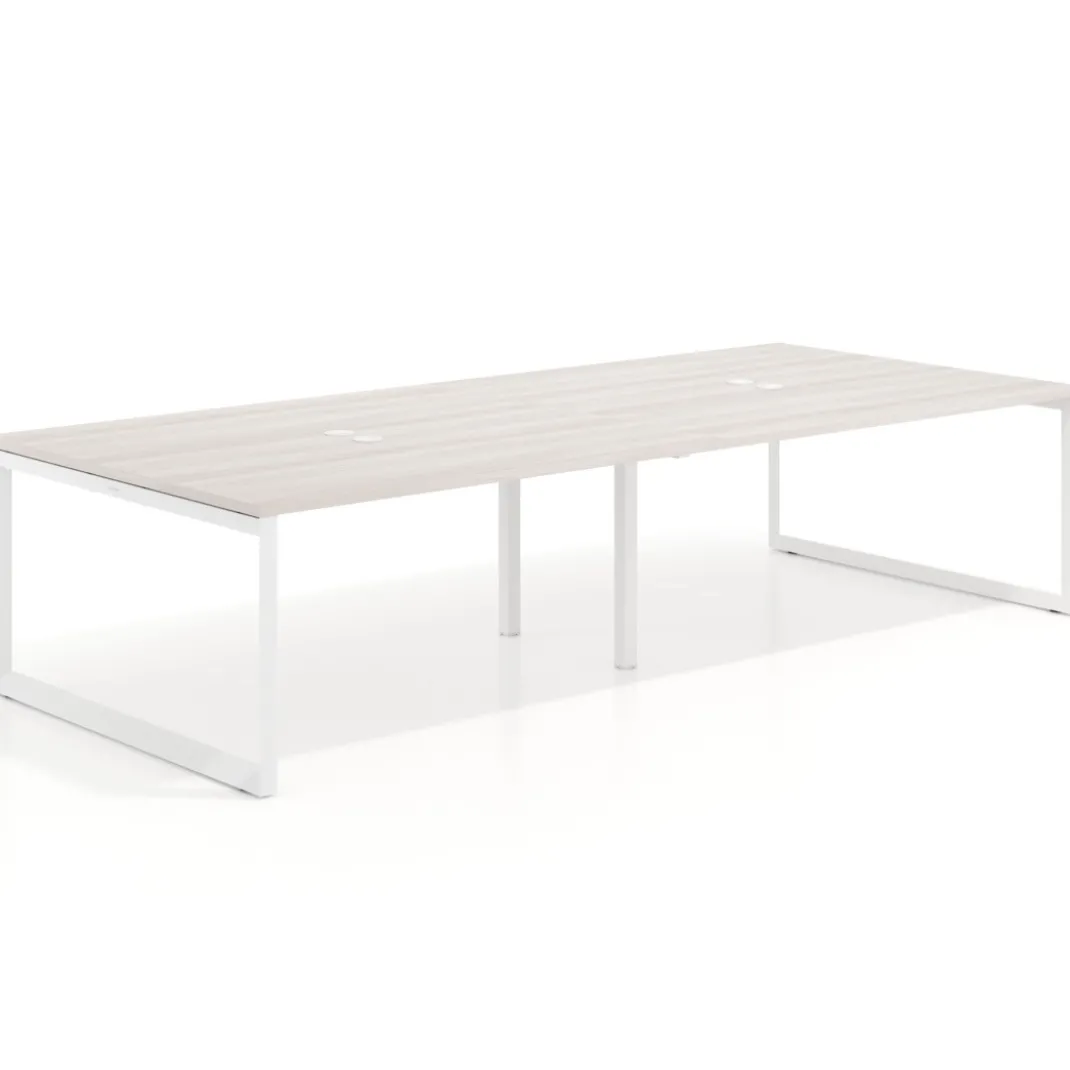 Mesa para reuniones rectangular doble, fondo 142 cm, estructura blanca