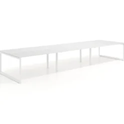 Mesa para reuniones rectangular triple, fondo 142 cm, estructura blanca
