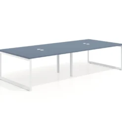 Mesa para reuniones rectangular doble, fondo 142 cm, estructura blanca