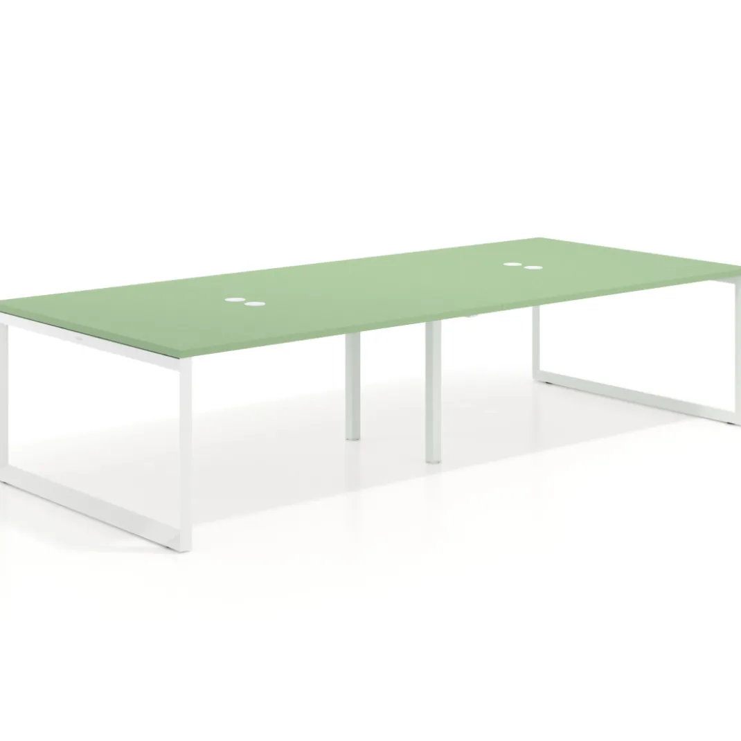 Mesa para reuniones rectangular doble, fondo 142 cm, estructura blanca