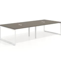 Mesa para reuniones rectangular doble, fondo 142 cm, estructura blanca