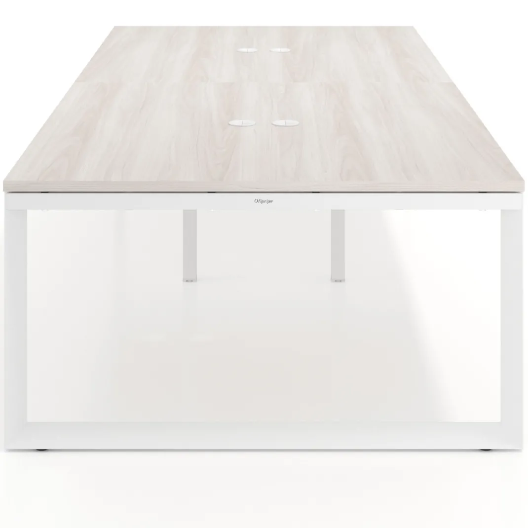 Mesa para reuniones rectangular doble, fondo 142 cm, estructura blanca
