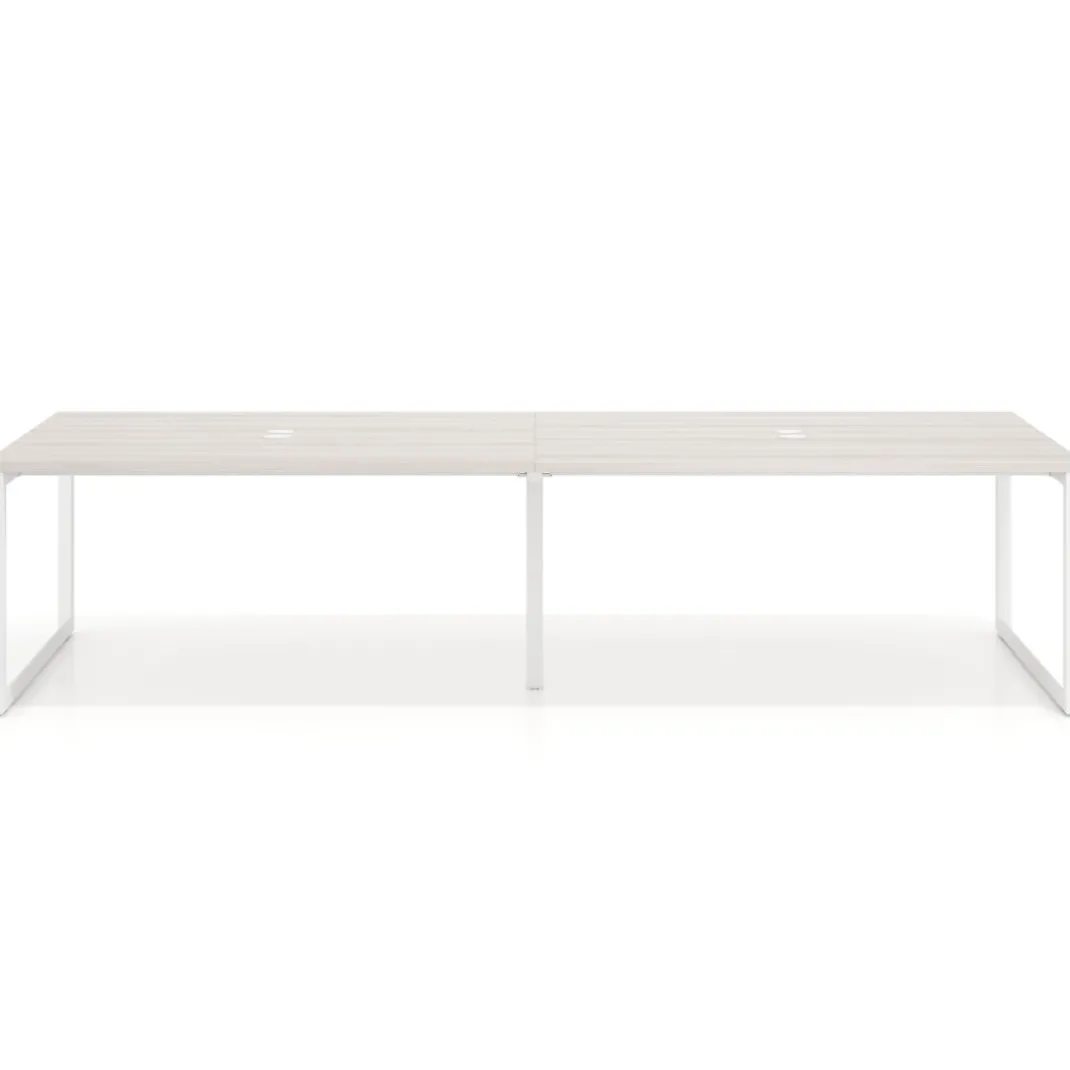 Mesa para reuniones rectangular doble, fondo 142 cm, estructura blanca