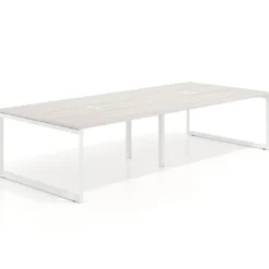 Mesa para reuniones rectangular doble, fondo 142 cm, estructura blanca