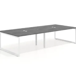 Mesa para reuniones rectangular doble, fondo 142 cm, estructura blanca