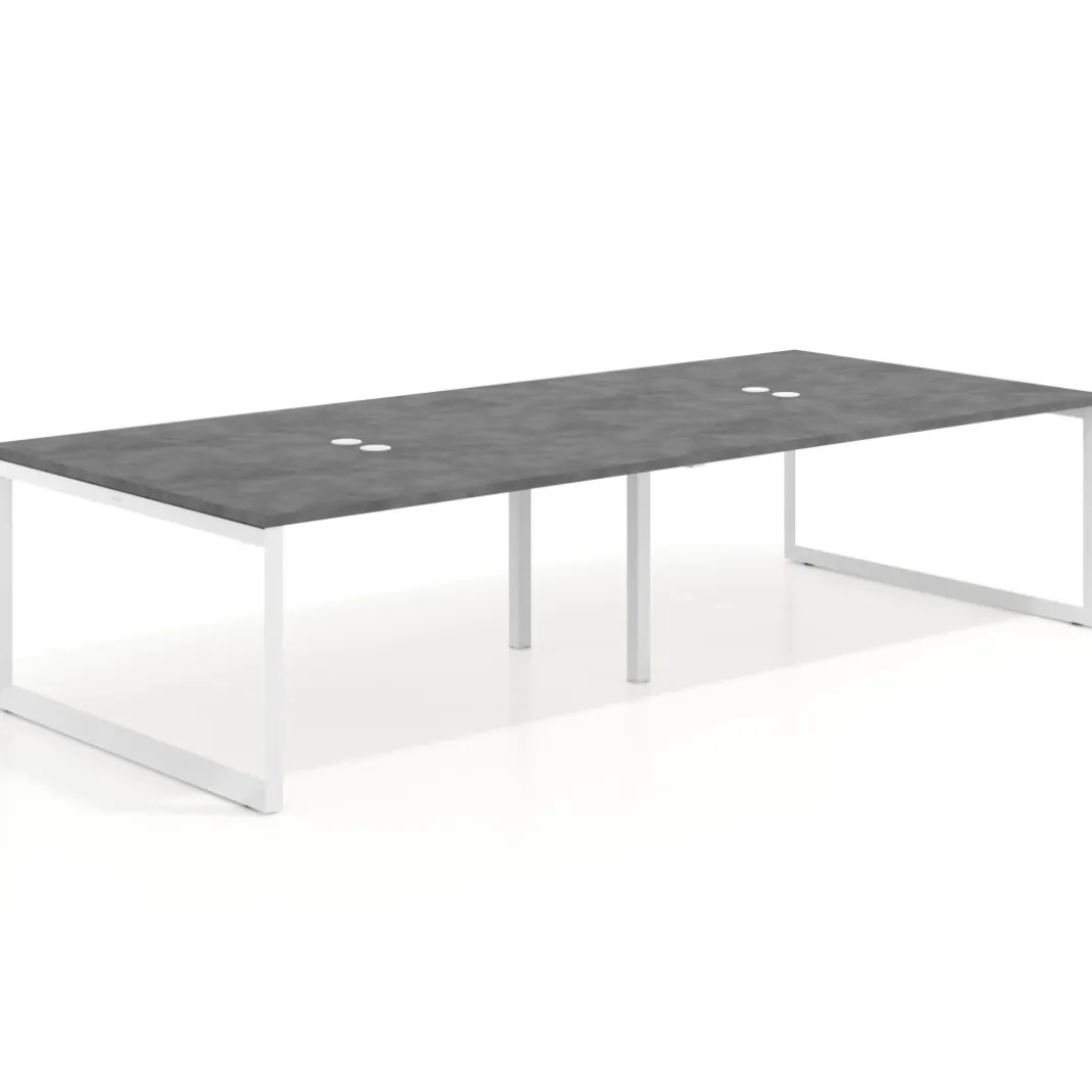 Mesa para reuniones rectangular doble, fondo 142 cm, estructura blanca