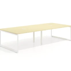 Mesa para reuniones rectangular doble, fondo 142 cm, estructura blanca