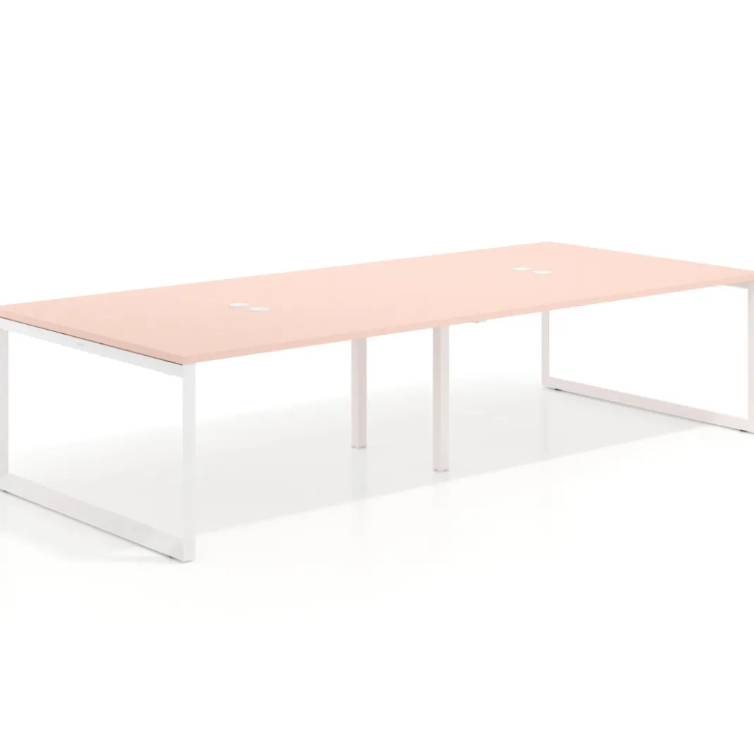 Mesa para reuniones rectangular doble, fondo 142 cm, estructura blanca