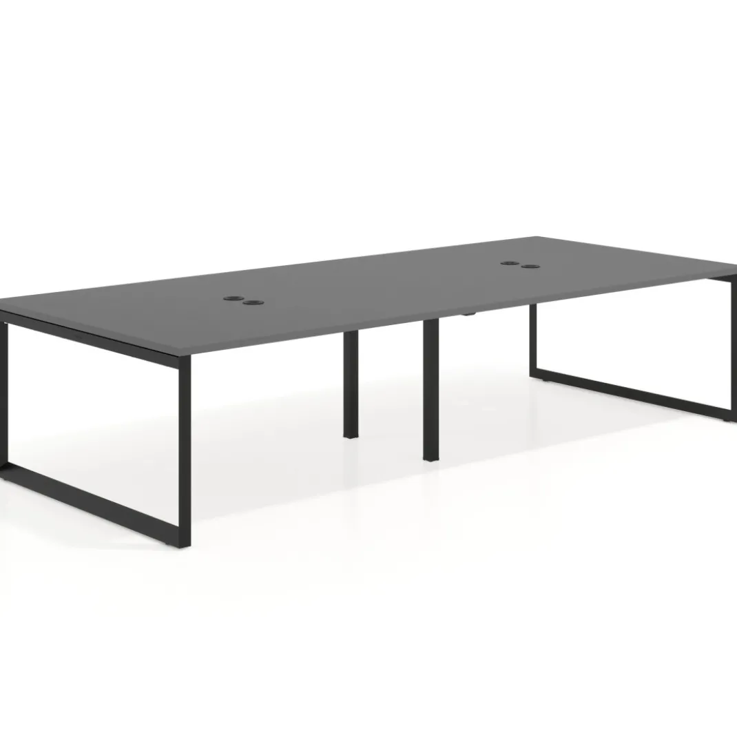 Mesa para reuniones rectangular doble, fondo 142 cm, estructura negra