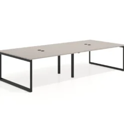 Mesa para reuniones rectangular doble, fondo 142 cm, estructura negra
