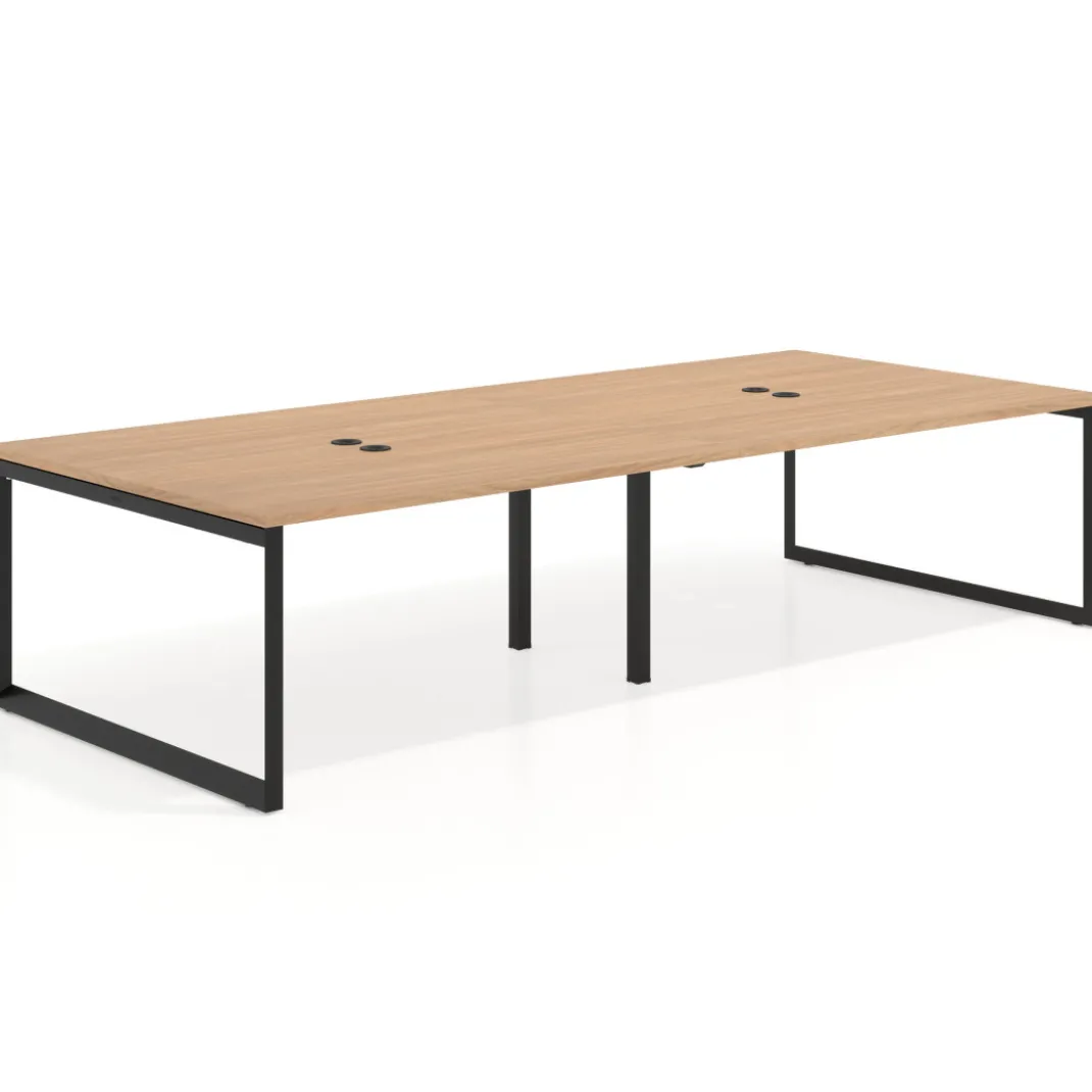 Mesa para reuniones rectangular doble, fondo 142 cm, estructura negra