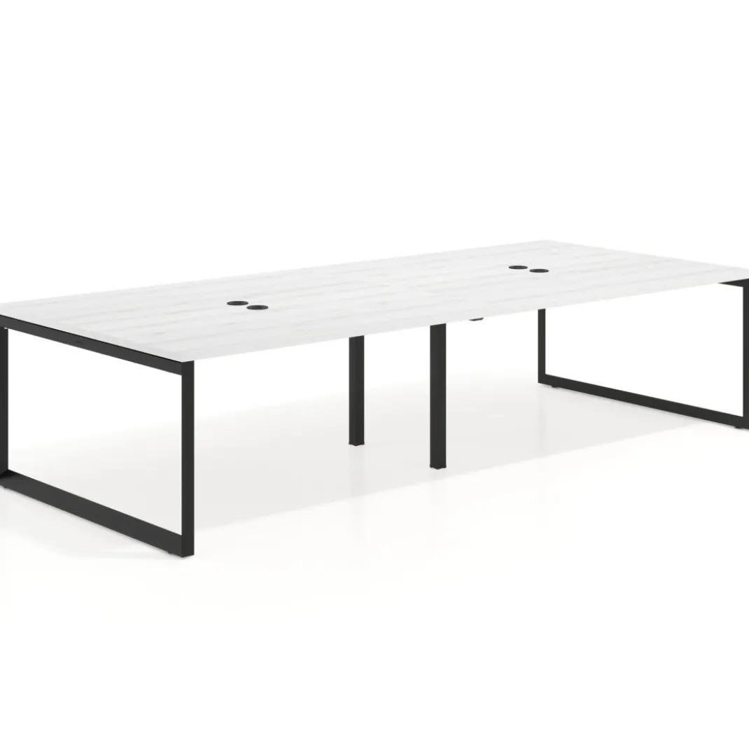 Mesa para reuniones rectangular doble, fondo 142 cm, estructura negra