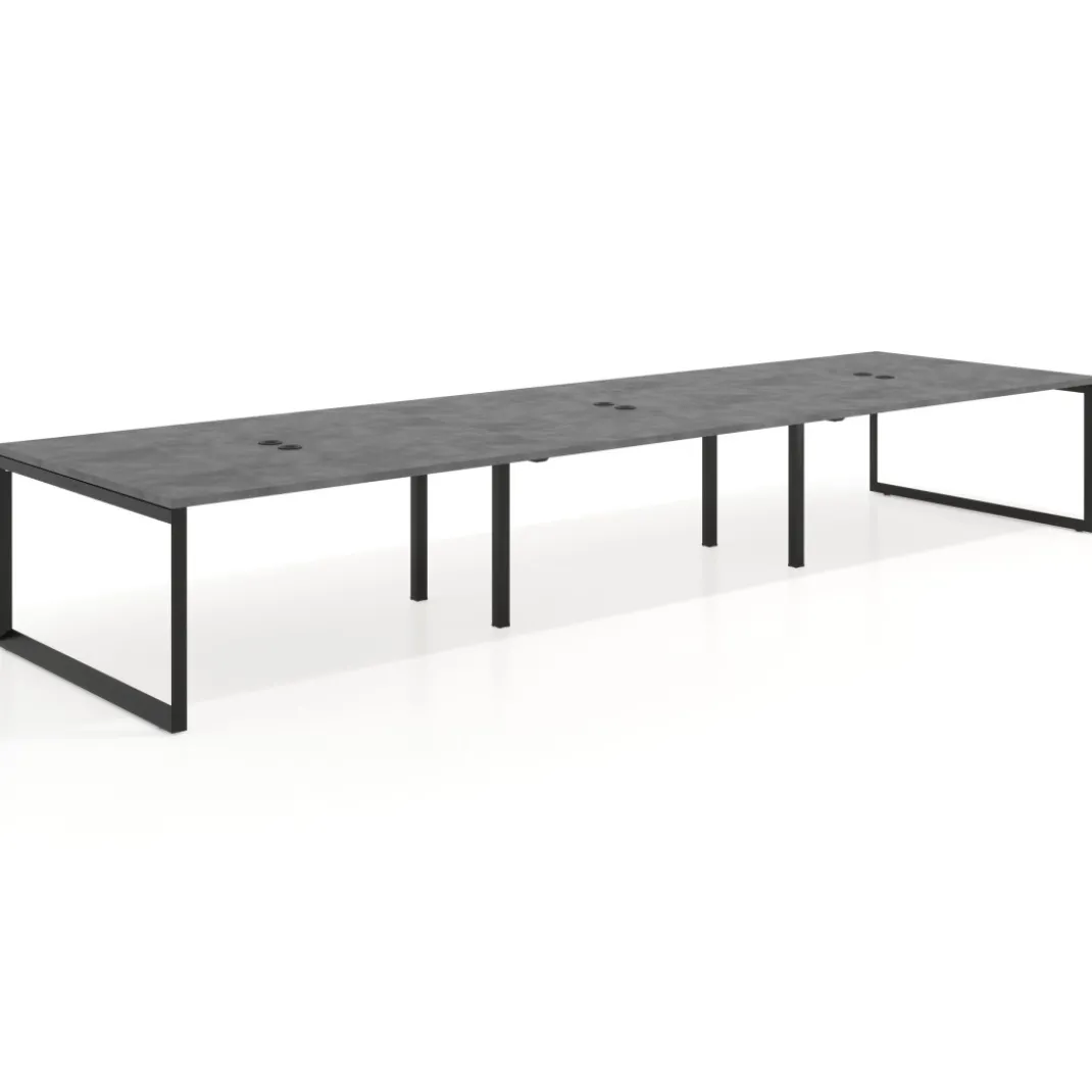 Mesa para reuniones rectangular triple, fondo 142 cm, estructura negra