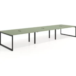 Mesa para reuniones rectangular triple, fondo 142 cm, estructura negra