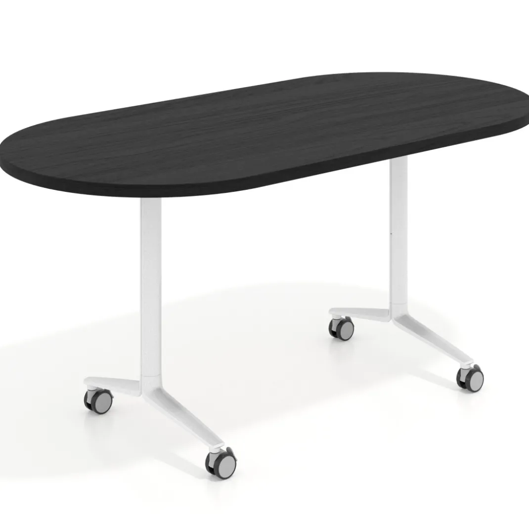 Mesa plegable pivot ovalada estructura blanco, canto 30cm