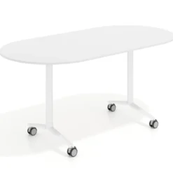 Mesa plegable pivot ovalada estructura blanco, canto 16cm