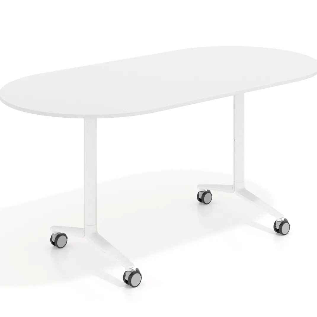 Mesa plegable pivot ovalada estructura blanco, canto 16cm