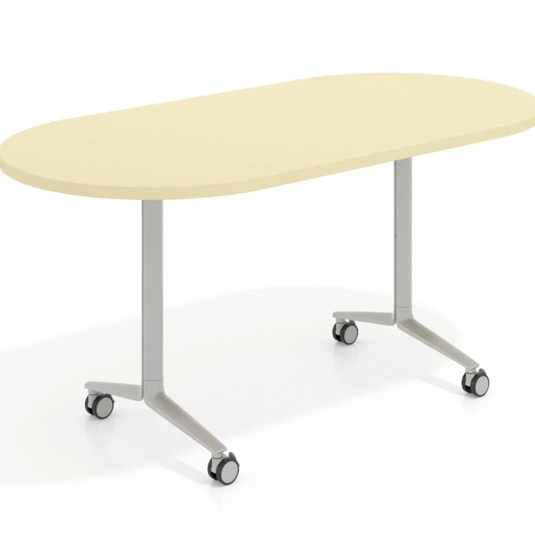 Mesa plegable pivot ovalada estructura aluminio, canto 30cm