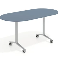 Mesa plegable pivot ovalada estructura aluminio, canto 16cm