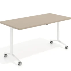 Mesa plegable pivot rectangular, estructura blanca, canto 30cm