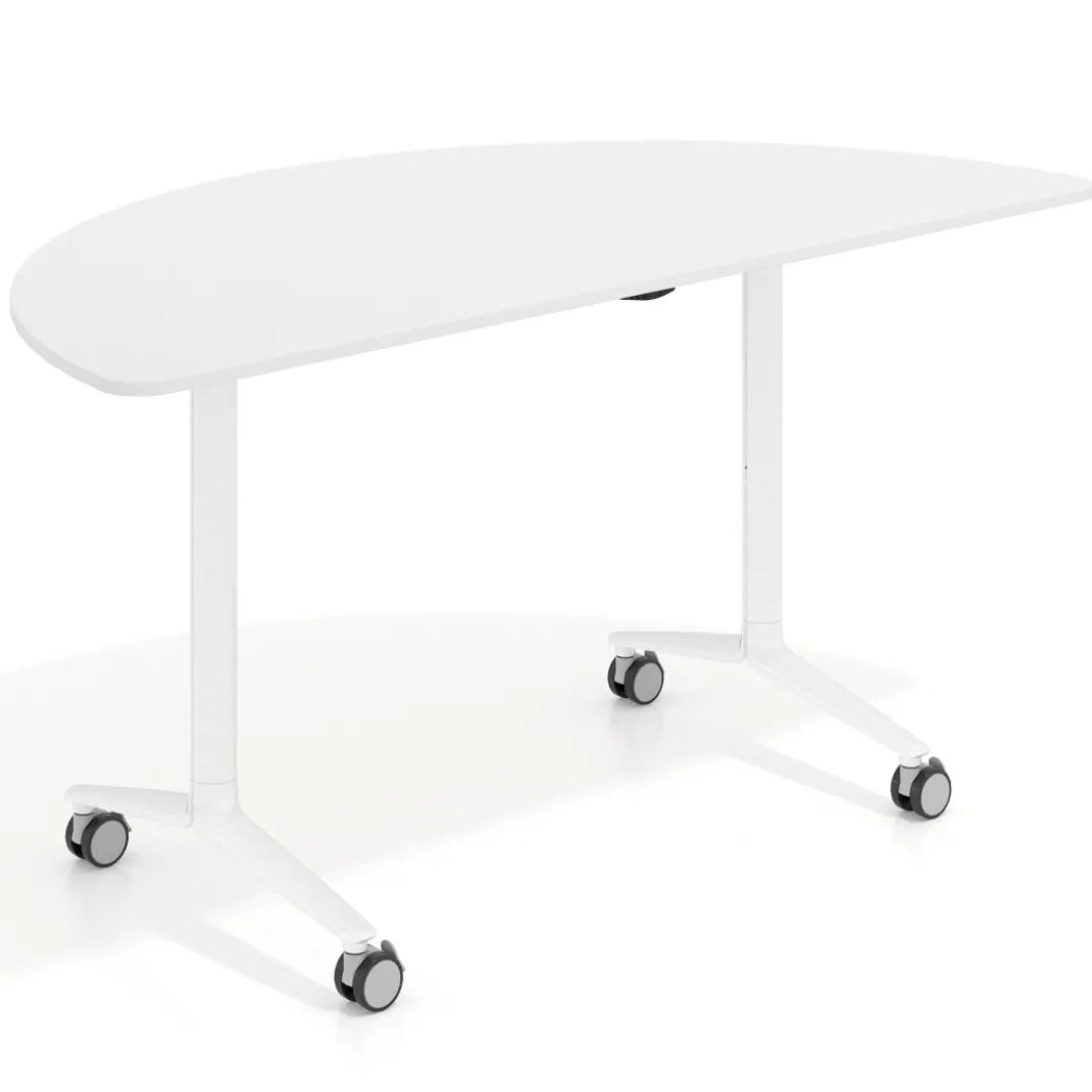 Mesa plegable pivot semicírculo estructura blanco, canto 16cm